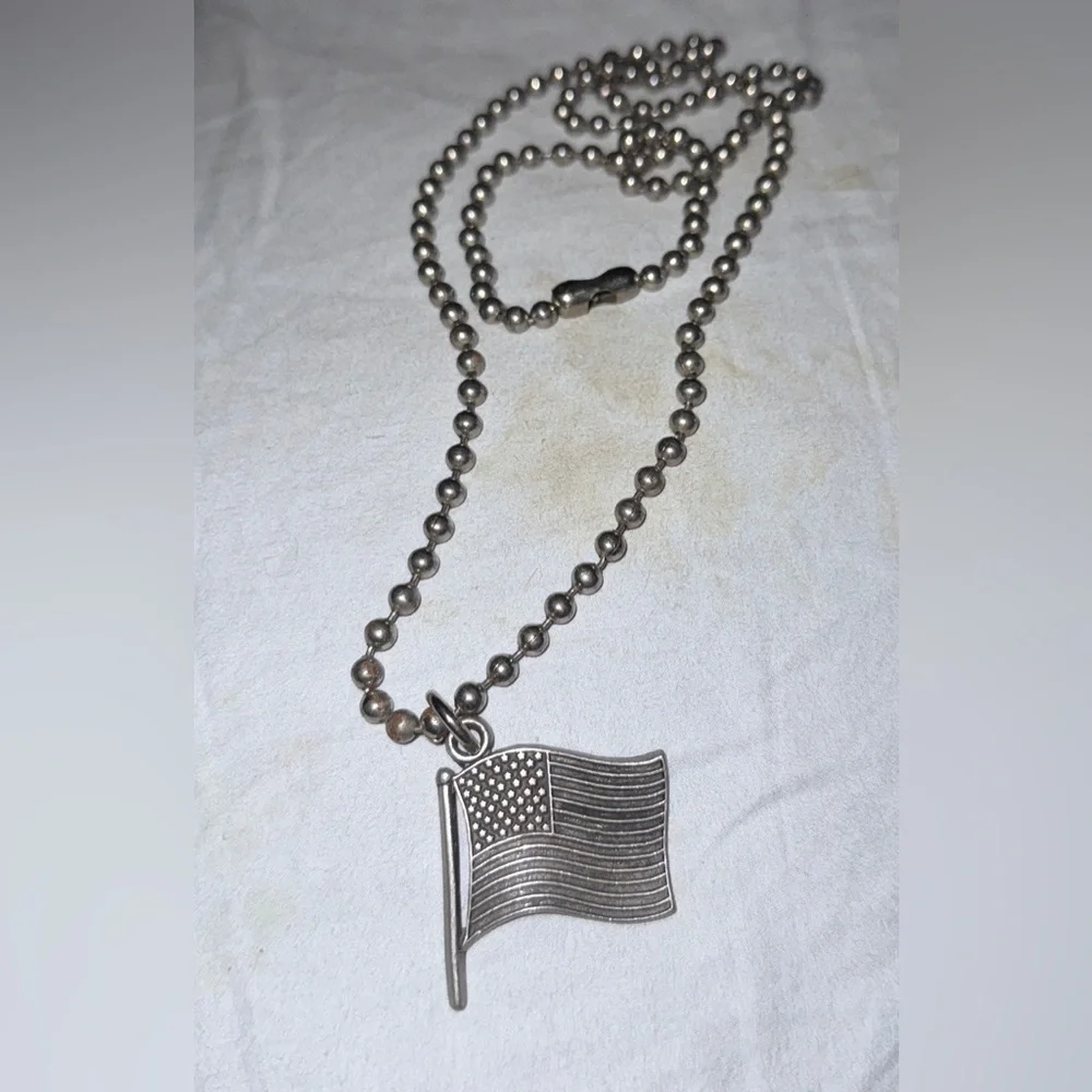 Silver American Flag Necklace